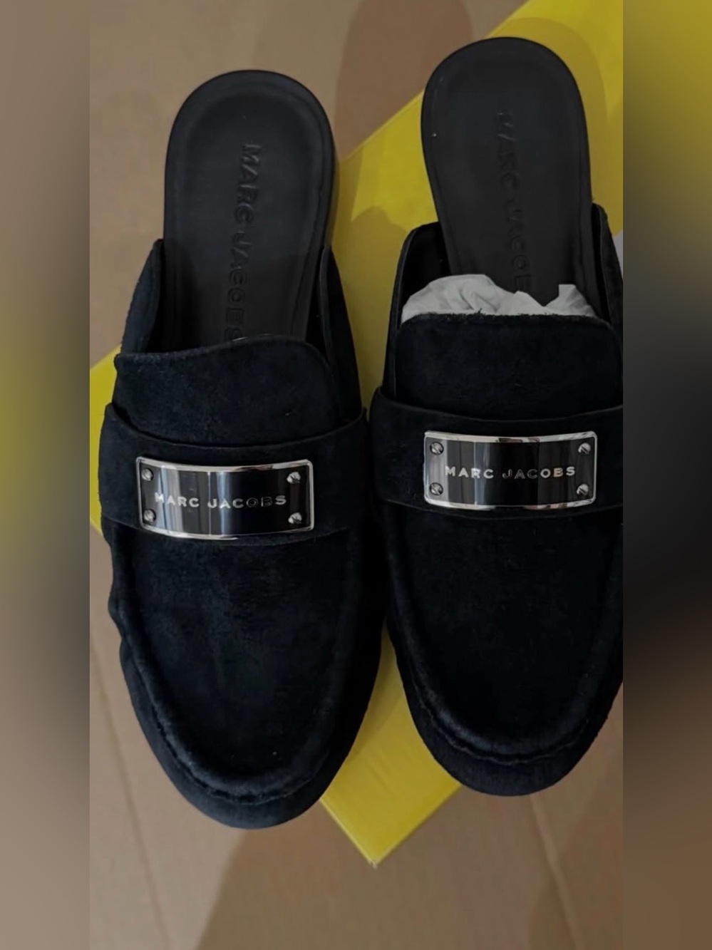 New Marc Jacobs Black Suede Slip on Mules Shoes Size 6.5